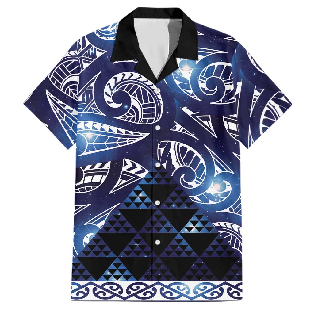 Matariki New Zealand Family Matching Off Shoulder Short Dress and Hawaiian Shirt NZ Niho Taniwha Maori New Year Blue Galaxy LT14 Dad's Shirt - Short Sleeve Blue - Polynesian Pride