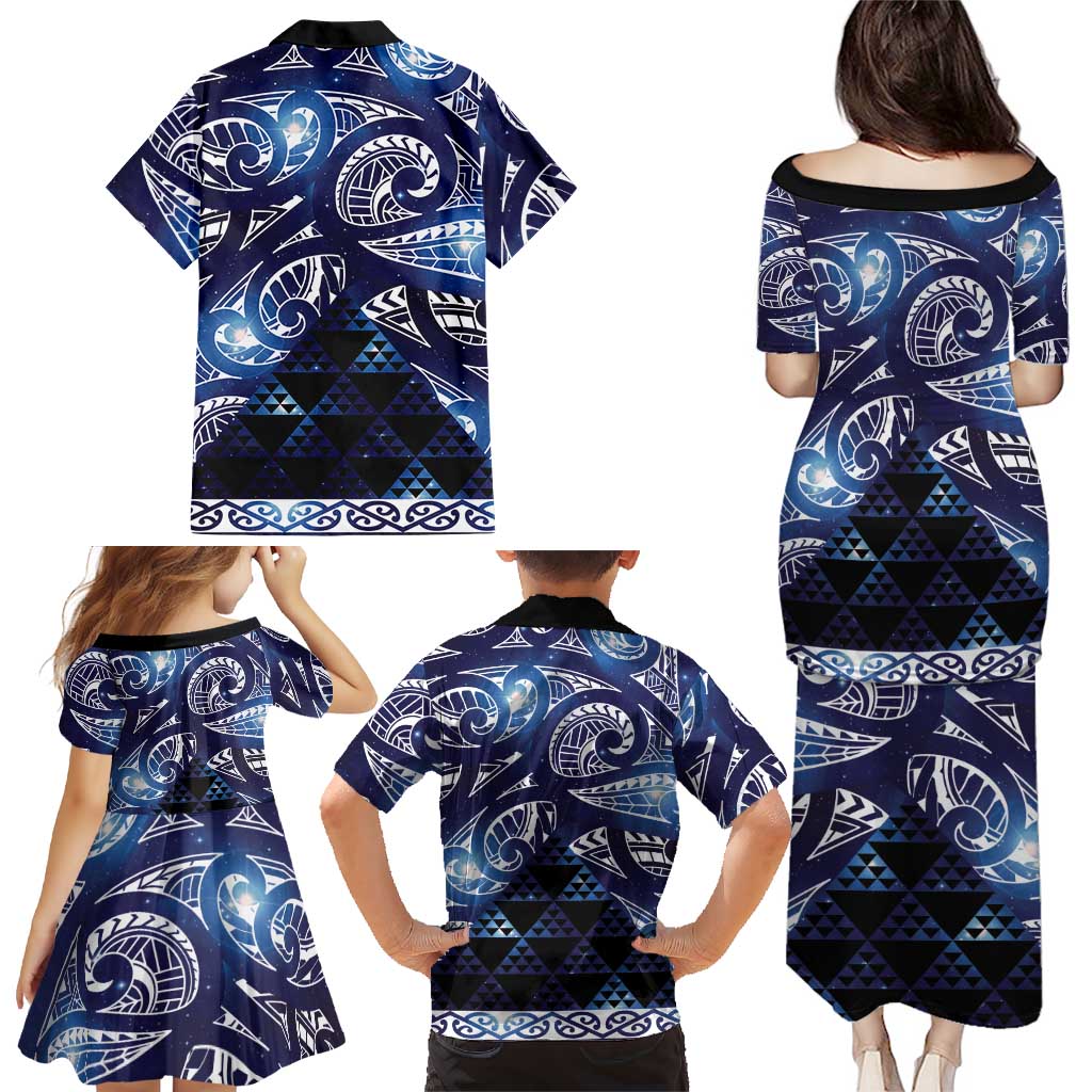 Matariki New Zealand Family Matching Puletasi and Hawaiian Shirt NZ Niho Taniwha Maori New Year Blue Galaxy LT14 - Polynesian Pride