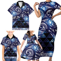 Matariki New Zealand Family Matching Short Sleeve Bodycon Dress and Hawaiian Shirt NZ Niho Taniwha Maori New Year Blue Galaxy LT14 - Polynesian Pride