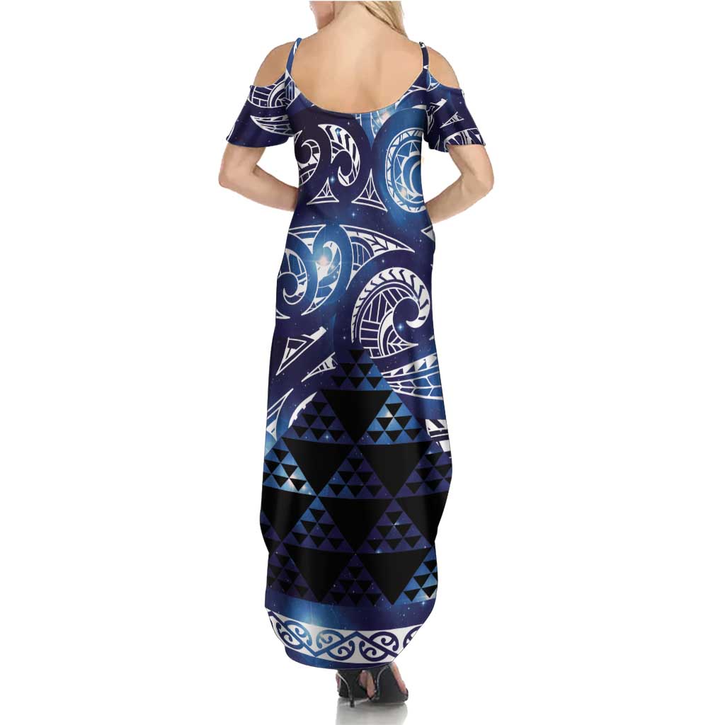 Matariki New Zealand Family Matching Summer Maxi Dress and Hawaiian Shirt NZ Niho Taniwha Maori New Year Blue Galaxy LT14 - Polynesian Pride