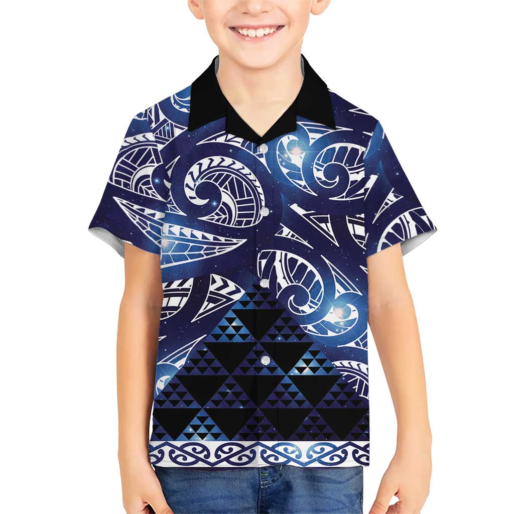 Matariki New Zealand Family Matching Summer Maxi Dress and Hawaiian Shirt NZ Niho Taniwha Maori New Year Blue Galaxy LT14 Son's Shirt Blue - Polynesian Pride