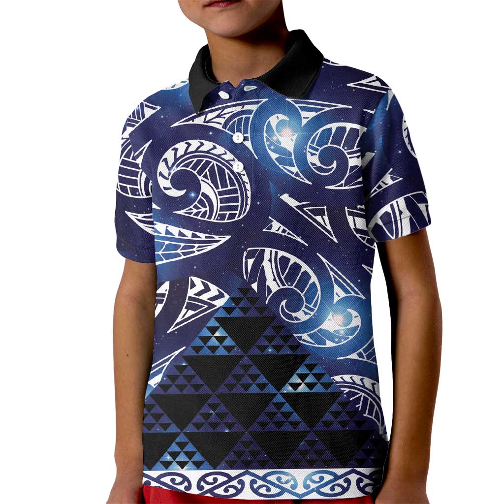 Matariki New Zealand Kid Polo Shirt NZ Niho Taniwha Maori New Year Blue Galaxy
