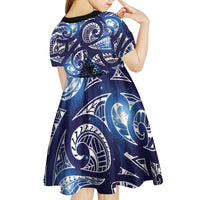 Matariki New Zealand Kid Short Sleeve Dress NZ Niho Taniwha Maori New Year Blue Galaxy LT14 - Polynesian Pride