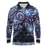 Matariki New Zealand Long Sleeve Polo Shirt NZ Niho Taniwha Maori New Year Blue Galaxy LT14 Blue - Polynesian Pride