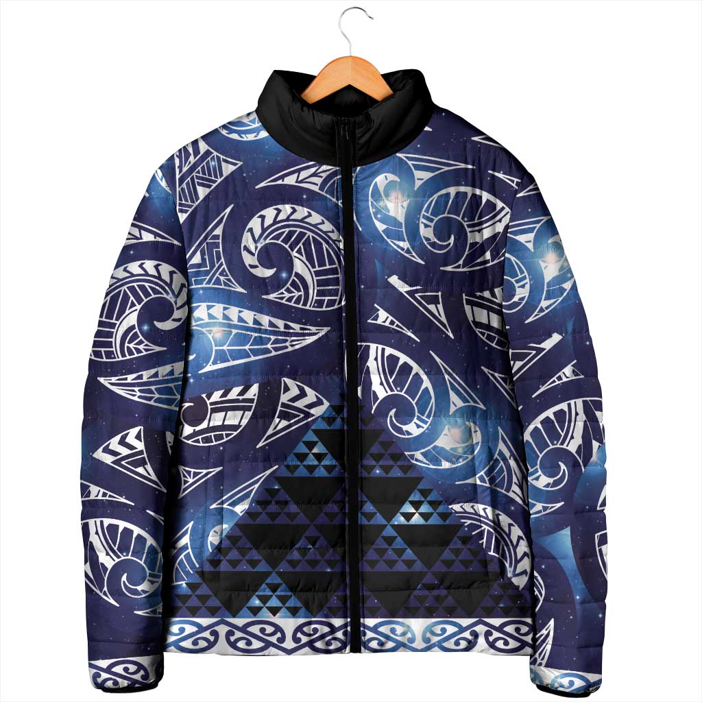 Matariki New Zealand Padded Jacket NZ Niho Taniwha Maori New Year Blue Galaxy