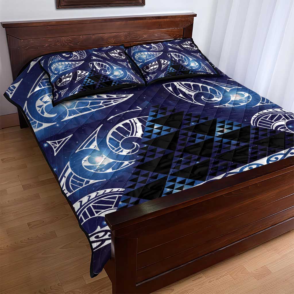 Matariki New Zealand Quilt Bed Set NZ Niho Taniwha Maori New Year Blue Galaxy