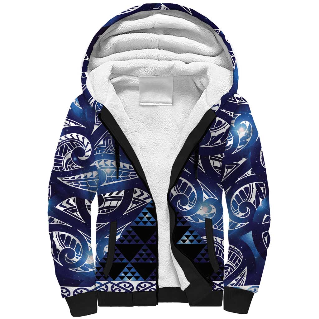 Matariki New Zealand Sherpa Hoodie NZ Niho Taniwha Maori New Year Blue Galaxy LT14 Unisex Blue - Polynesian Pride