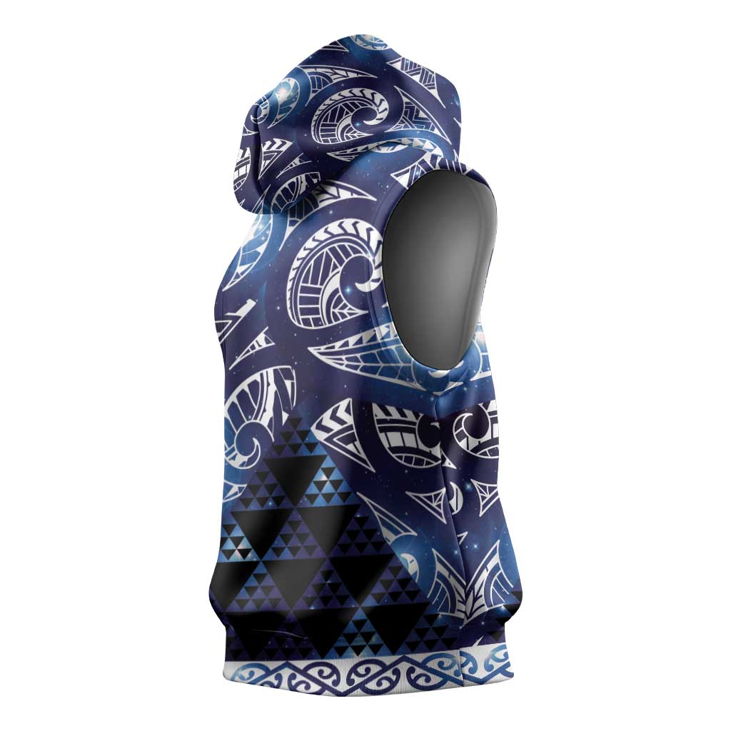 Matariki New Zealand Sleeveless Hoodie NZ Niho Taniwha Maori New Year Blue Galaxy LT14 - Polynesian Pride