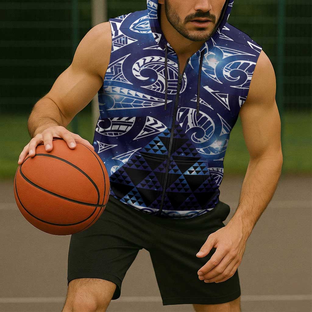 Matariki New Zealand Sleeveless Zip Hoodie NZ Niho Taniwha Maori New Year Blue Galaxy LT14 - Polynesian Pride