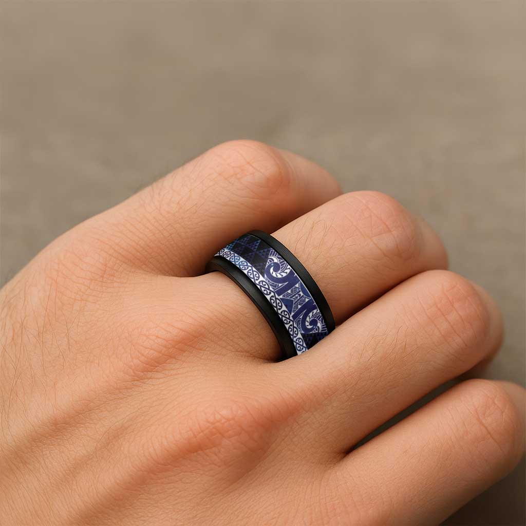 Matariki New Zealand Spinner Ring NZ Niho Taniwha Maori New Year Blue Galaxy