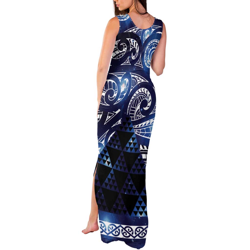 Matariki New Zealand Tank Maxi Dress NZ Niho Taniwha Maori New Year Blue Galaxy LT14 - Polynesian Pride