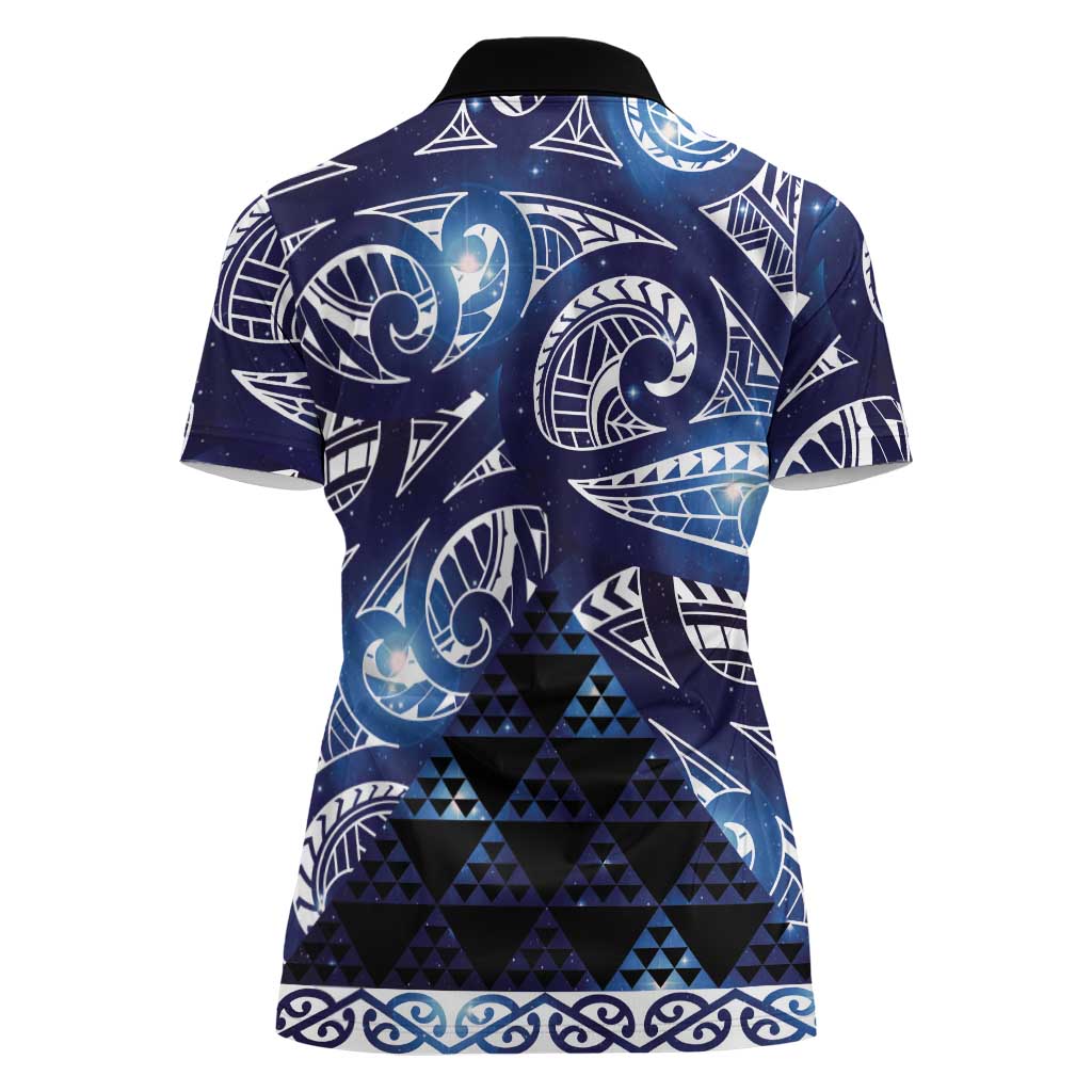 Matariki New Zealand Women Polo Shirt NZ Niho Taniwha Maori New Year Blue Galaxy LT14 - Polynesian Pride