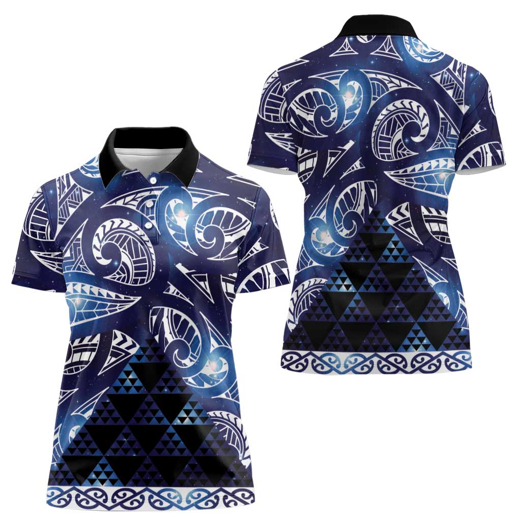 Matariki New Zealand Women Polo Shirt NZ Niho Taniwha Maori New Year Blue Galaxy LT14 - Polynesian Pride
