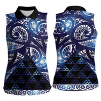 Matariki New Zealand Women Sleeveless Polo Shirt NZ Niho Taniwha Maori New Year Blue Galaxy LT14 - Polynesian Pride