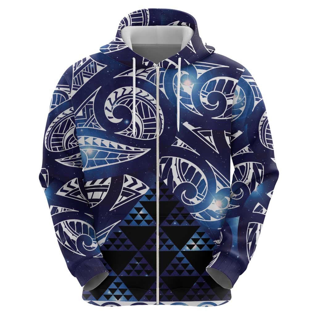 Matariki New Zealand Zip Hoodie NZ Niho Taniwha Maori New Year Blue Galaxy LT14 - Polynesian Pride