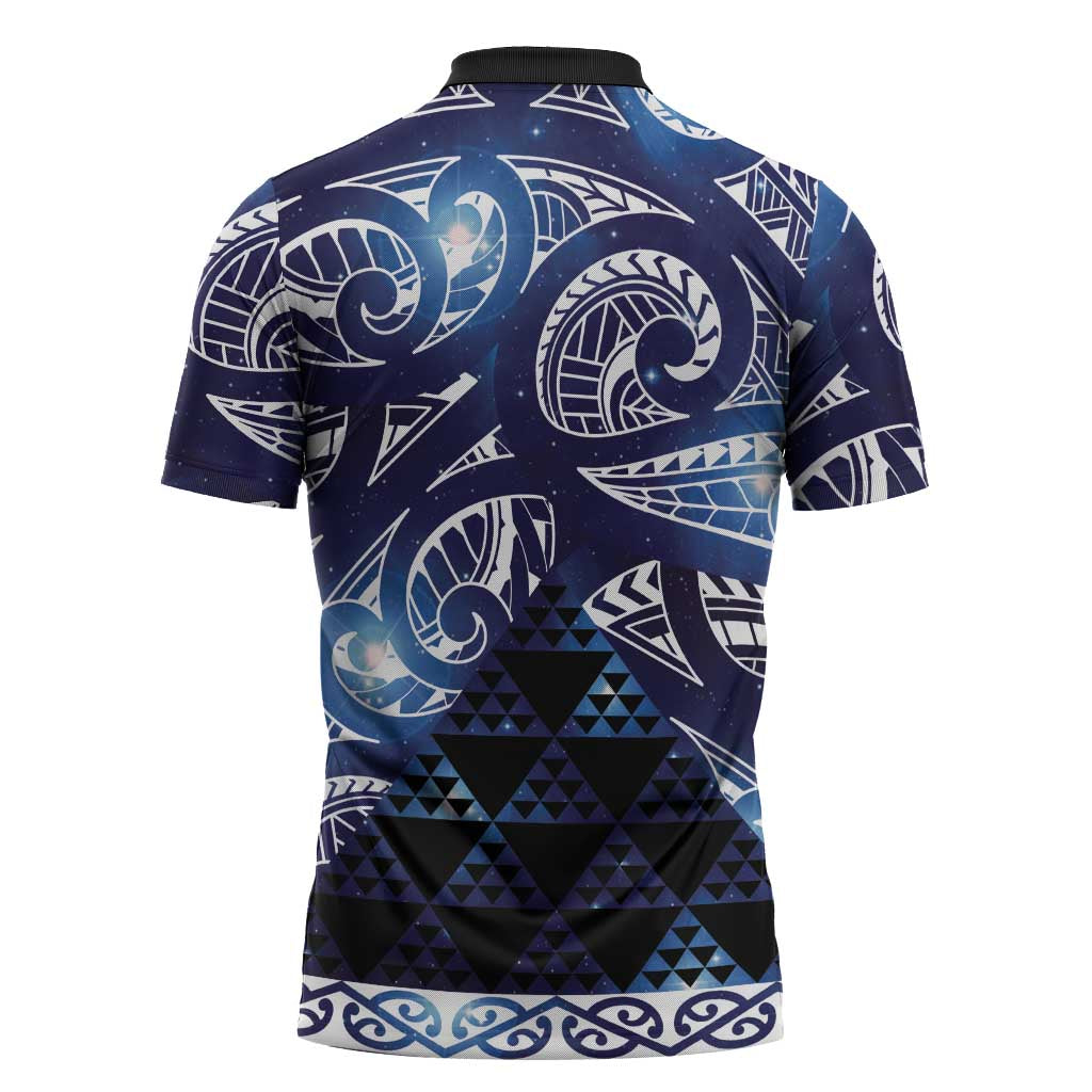 Matariki New Zealand Zipper Polo Shirt NZ Niho Taniwha Maori New Year Blue Galaxy LT14 - Polynesian Pride