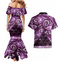 Matariki New Zealand Couples Matching Mermaid Dress and Hawaiian Shirt NZ Niho Taniwha Maori New Year Purple Galaxy LT14 - Polynesian Pride