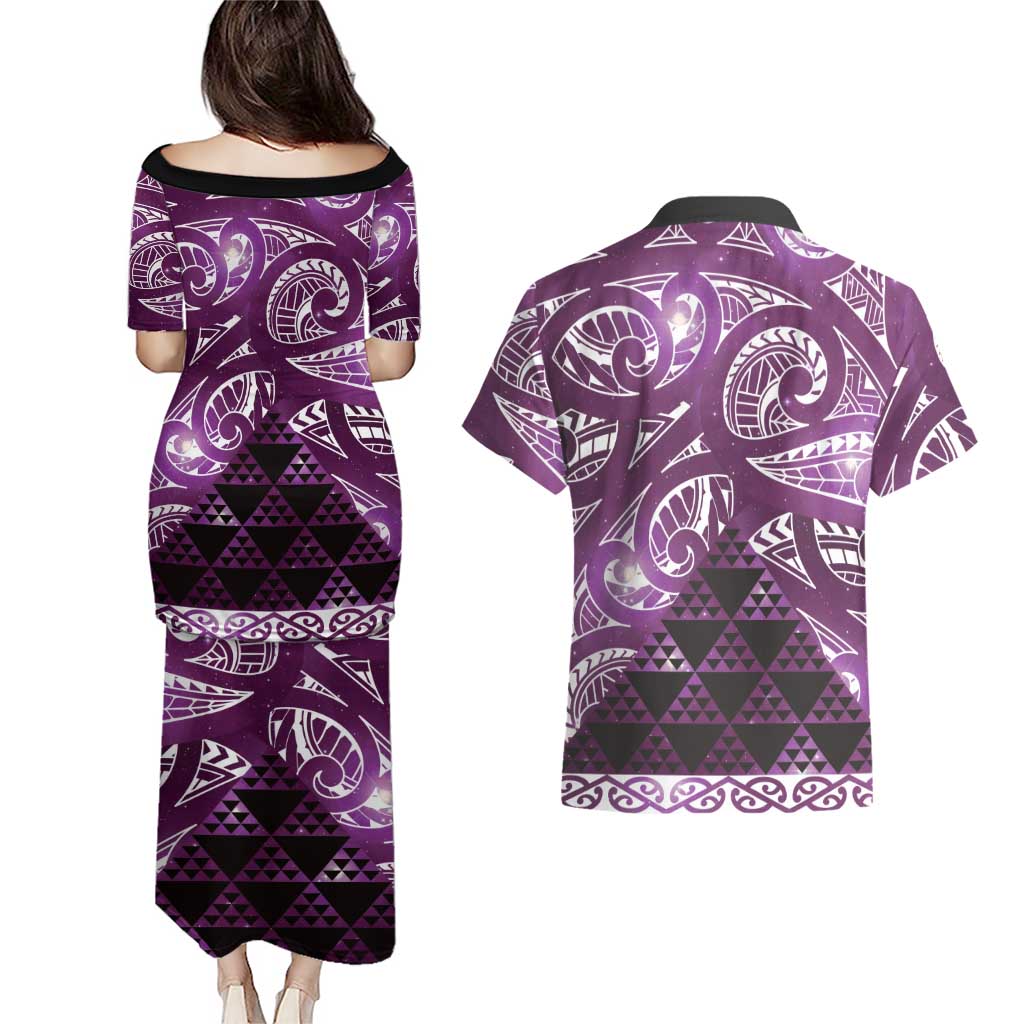 Matariki New Zealand Couples Matching Puletasi and Hawaiian Shirt NZ Niho Taniwha Maori New Year Purple Galaxy LT14 - Polynesian Pride