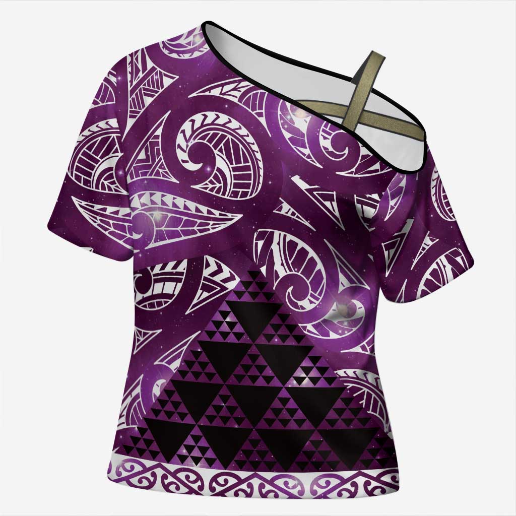Matariki New Zealand Cross Shoulder Shirt NZ Niho Taniwha Maori New Year Purple Galaxy LT14 Female Purple - Polynesian Pride