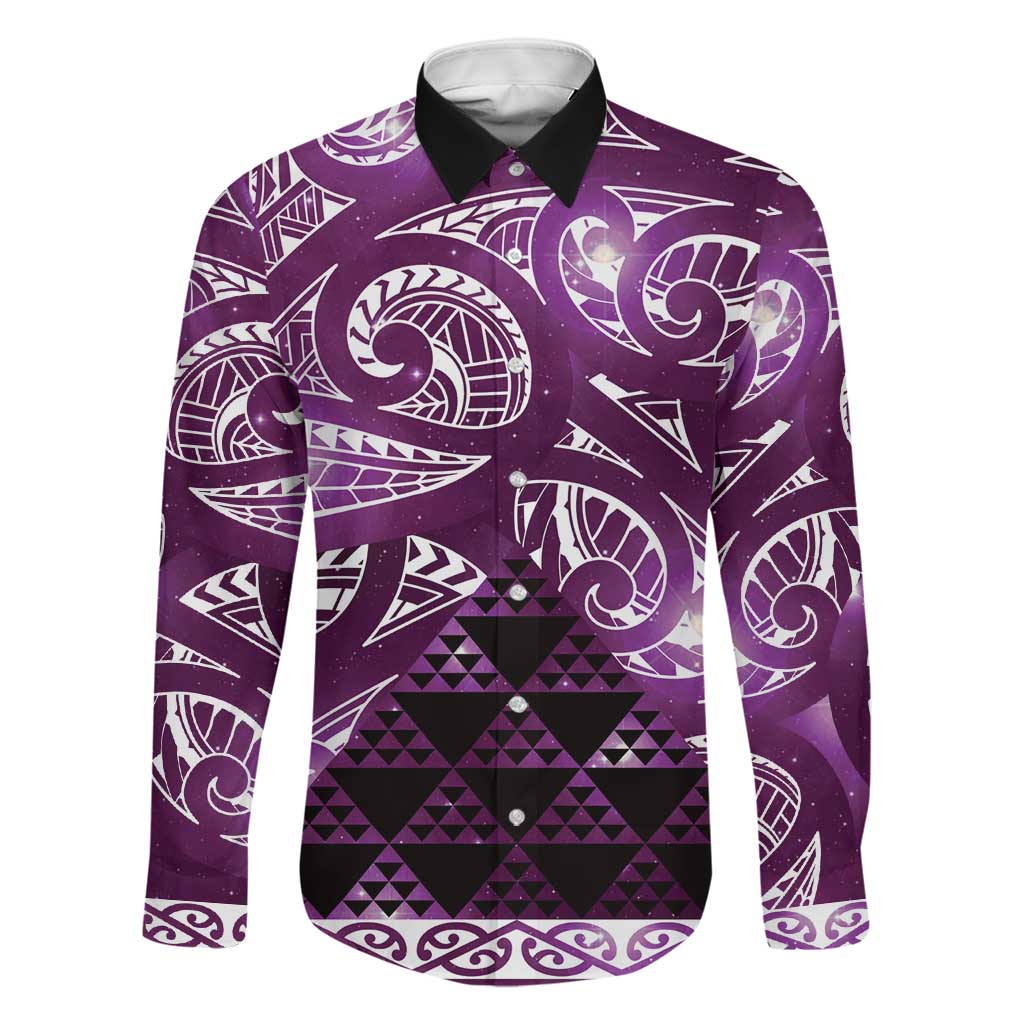 Matariki New Zealand Family Matching Mermaid Dress and Hawaiian Shirt NZ Niho Taniwha Maori New Year Purple Galaxy LT14 Dad's Shirt - Long Sleeve Purple - Polynesian Pride