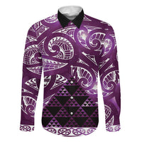 Matariki New Zealand Family Matching Summer Maxi Dress and Hawaiian Shirt NZ Niho Taniwha Maori New Year Purple Galaxy LT14 Dad's Shirt - Long Sleeve Purple - Polynesian Pride