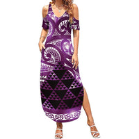 Matariki New Zealand Family Matching Summer Maxi Dress and Hawaiian Shirt NZ Niho Taniwha Maori New Year Purple Galaxy LT14 Mom's Dress Purple - Polynesian Pride