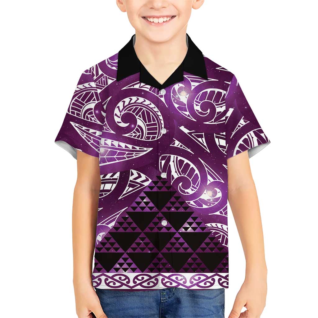 Matariki New Zealand Family Matching Summer Maxi Dress and Hawaiian Shirt NZ Niho Taniwha Maori New Year Purple Galaxy LT14 Son's Shirt Purple - Polynesian Pride