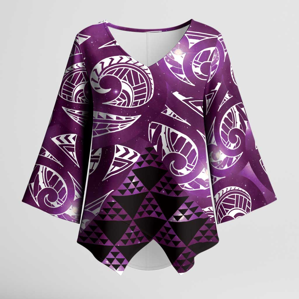 Matariki New Zealand Kimono Sleeve Blouse NZ Niho Taniwha Maori New Year Purple Galaxy