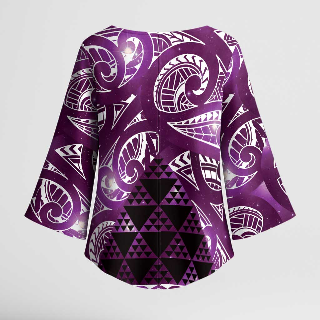 Matariki New Zealand Kimono Sleeve Blouse NZ Niho Taniwha Maori New Year Purple Galaxy LT14 - Polynesian Pride