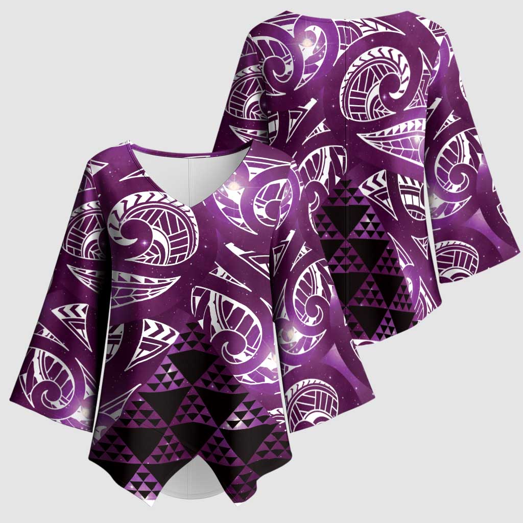 Matariki New Zealand Kimono Sleeve Blouse NZ Niho Taniwha Maori New Year Purple Galaxy LT14 - Polynesian Pride
