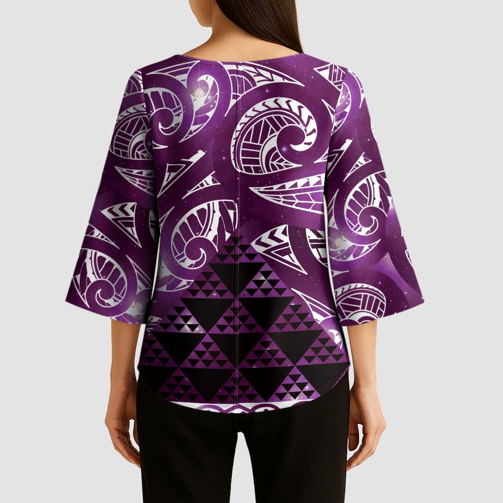 Matariki New Zealand Kimono Sleeve Blouse NZ Niho Taniwha Maori New Year Purple Galaxy LT14 - Polynesian Pride