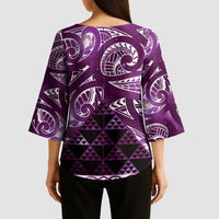 Matariki New Zealand Kimono Sleeve Blouse NZ Niho Taniwha Maori New Year Purple Galaxy LT14 - Polynesian Pride