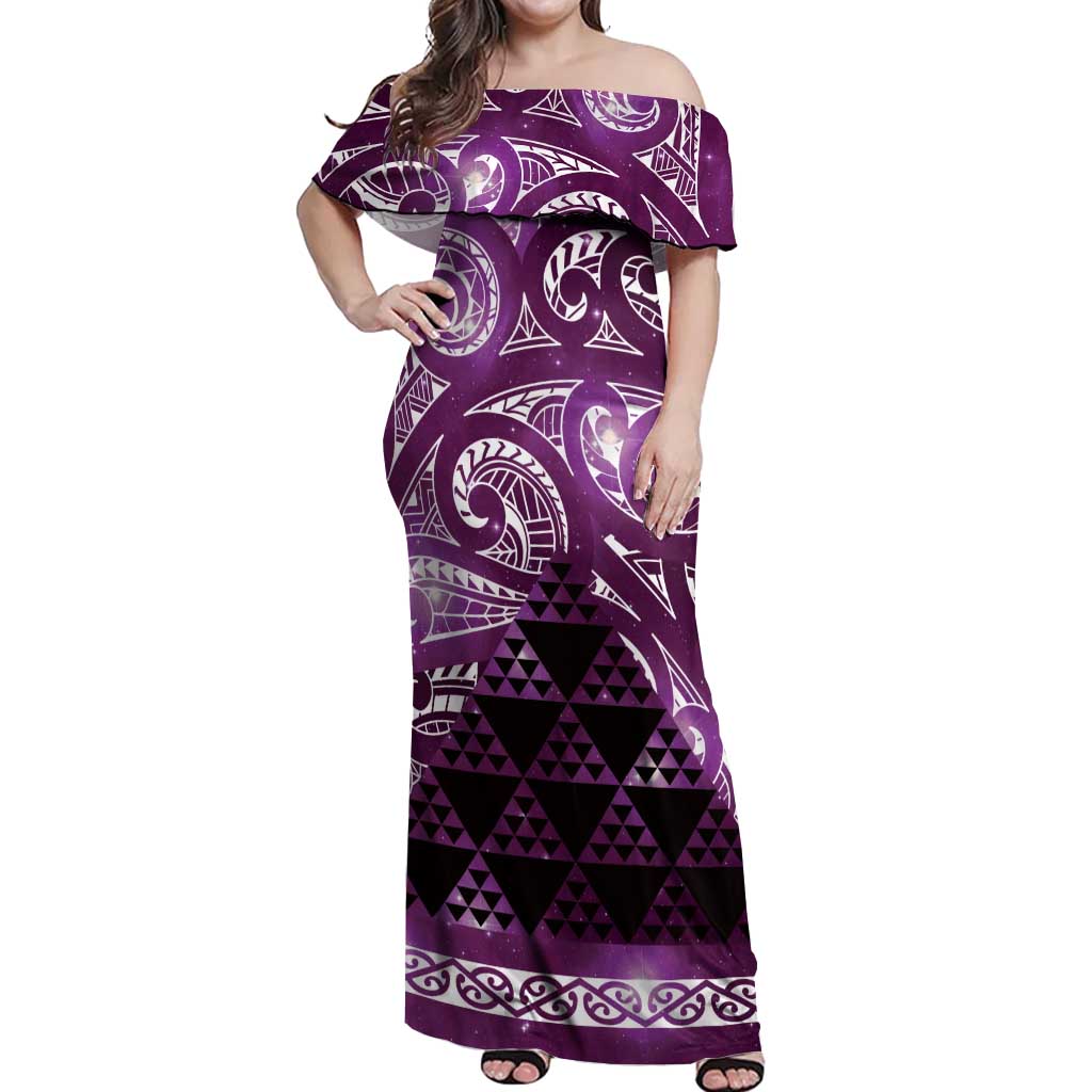 Matariki New Zealand Off Shoulder Maxi Dress NZ Niho Taniwha Maori New Year Purple Galaxy LT14 Women Purple - Polynesian Pride