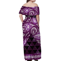 Matariki New Zealand Off Shoulder Maxi Dress NZ Niho Taniwha Maori New Year Purple Galaxy LT14 - Polynesian Pride