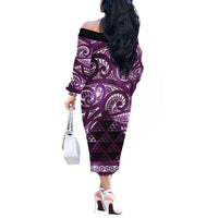 Matariki New Zealand Off The Shoulder Long Sleeve Dress NZ Niho Taniwha Maori New Year Purple Galaxy LT14 - Polynesian Pride