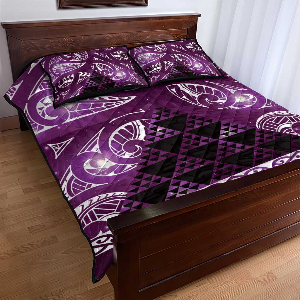 Matariki New Zealand Quilt Bed Set NZ Niho Taniwha Maori New Year Purple Galaxy