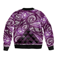 Matariki New Zealand Sleeve Zip Bomber Jacket NZ Niho Taniwha Maori New Year Purple Galaxy