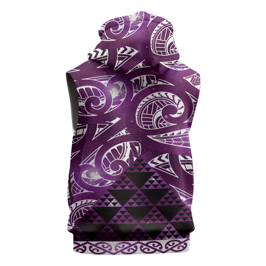 Matariki New Zealand Sleeveless Hoodie NZ Niho Taniwha Maori New Year Purple Galaxy LT14 - Polynesian Pride