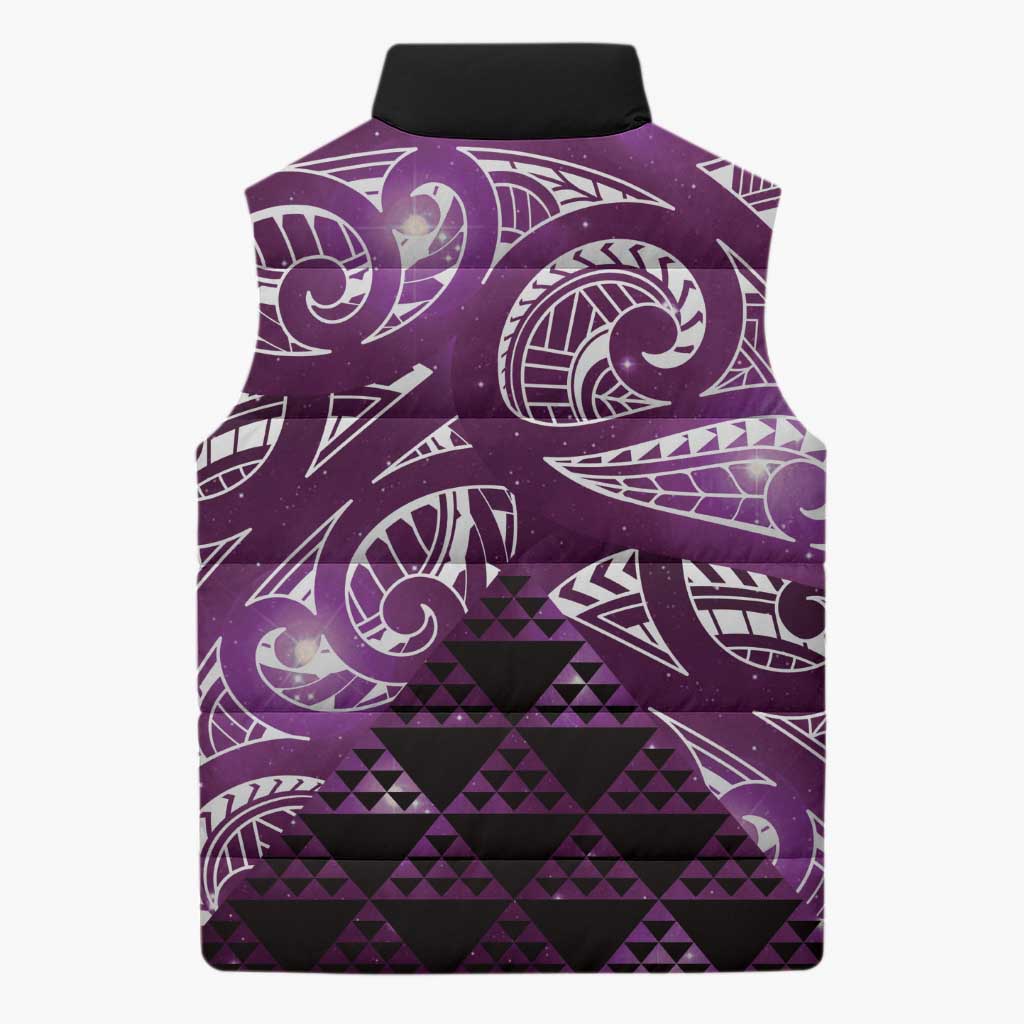 Matariki New Zealand Sleeveless Puffer Jacket NZ Niho Taniwha Maori New Year Purple Galaxy