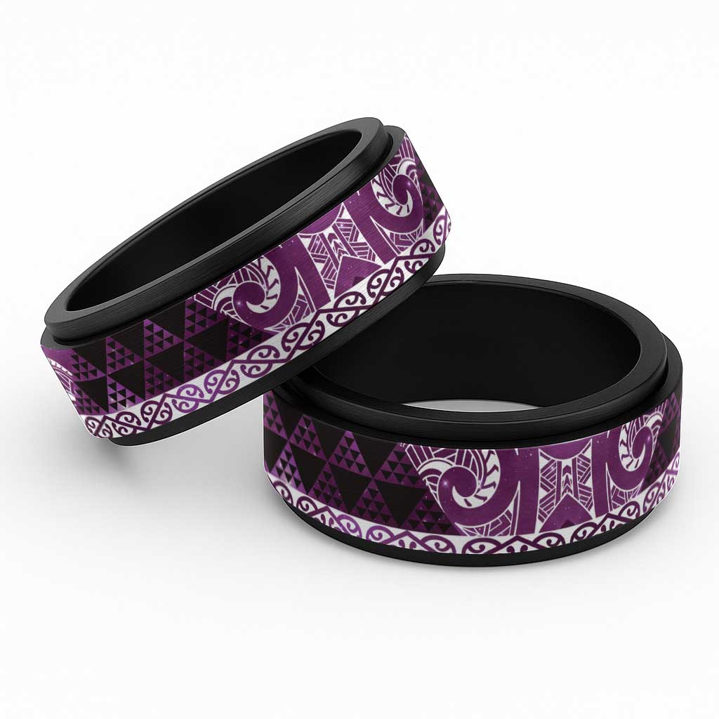 Matariki New Zealand Spinner Ring NZ Niho Taniwha Maori New Year Purple Galaxy LT14 Black Purple - Polynesian Pride