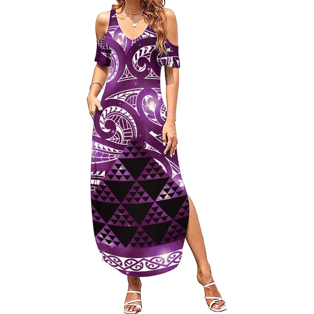 Matariki New Zealand Summer Maxi Dress NZ Niho Taniwha Maori New Year Purple Galaxy LT14 Women Purple - Polynesian Pride