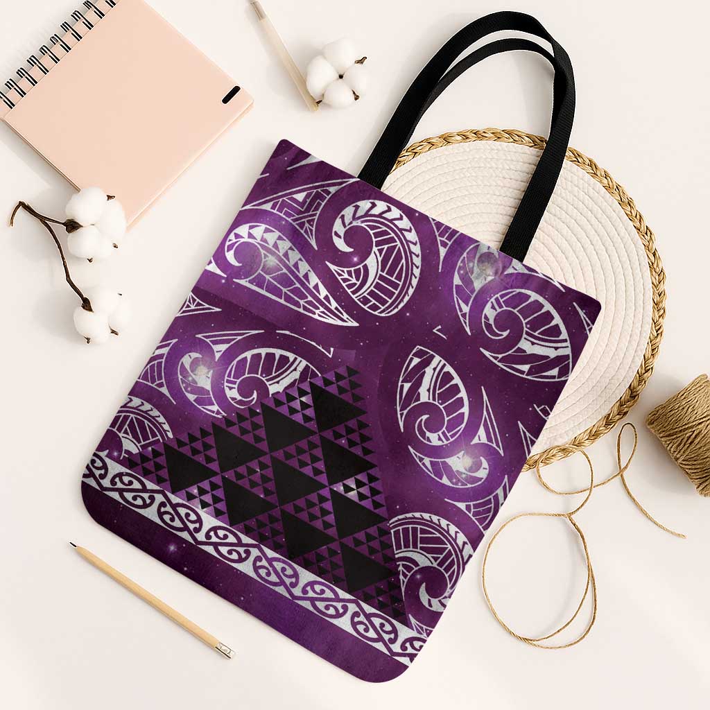 Matariki New Zealand Tote Bag NZ Niho Taniwha Maori New Year Purple Galaxy LT14 Black Strap One Size Purple - Polynesian Pride