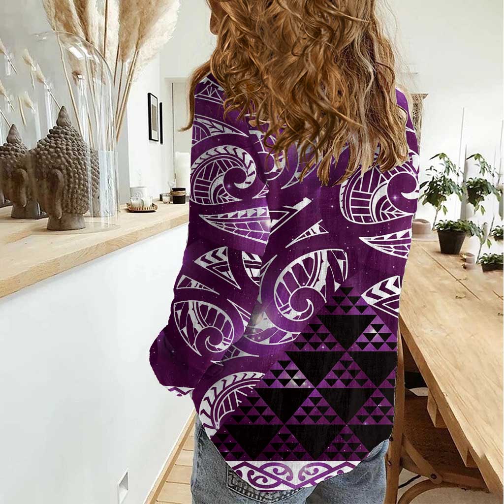 Matariki New Zealand Women Casual Shirt NZ Niho Taniwha Maori New Year Purple Galaxy LT14 - Polynesian Pride