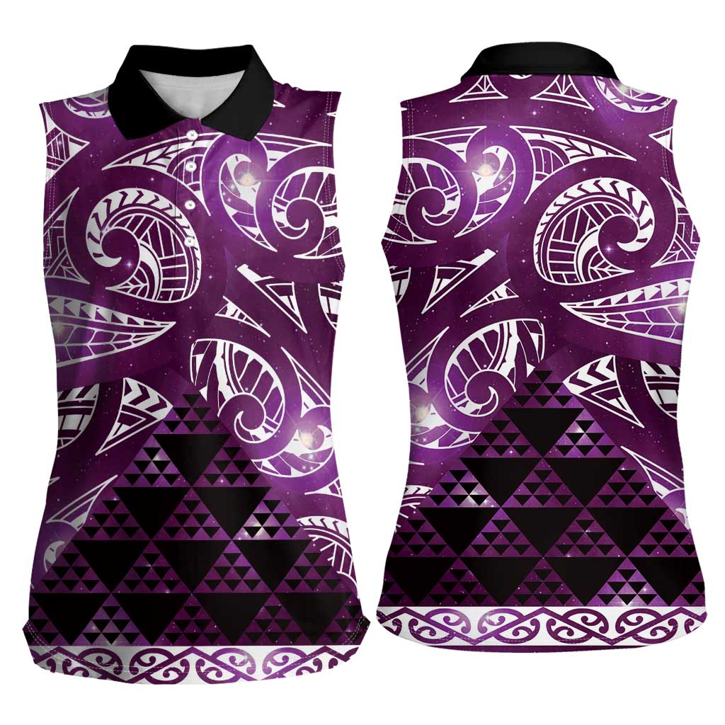Matariki New Zealand Women Sleeveless Polo Shirt NZ Niho Taniwha Maori New Year Purple Galaxy LT14 - Polynesian Pride