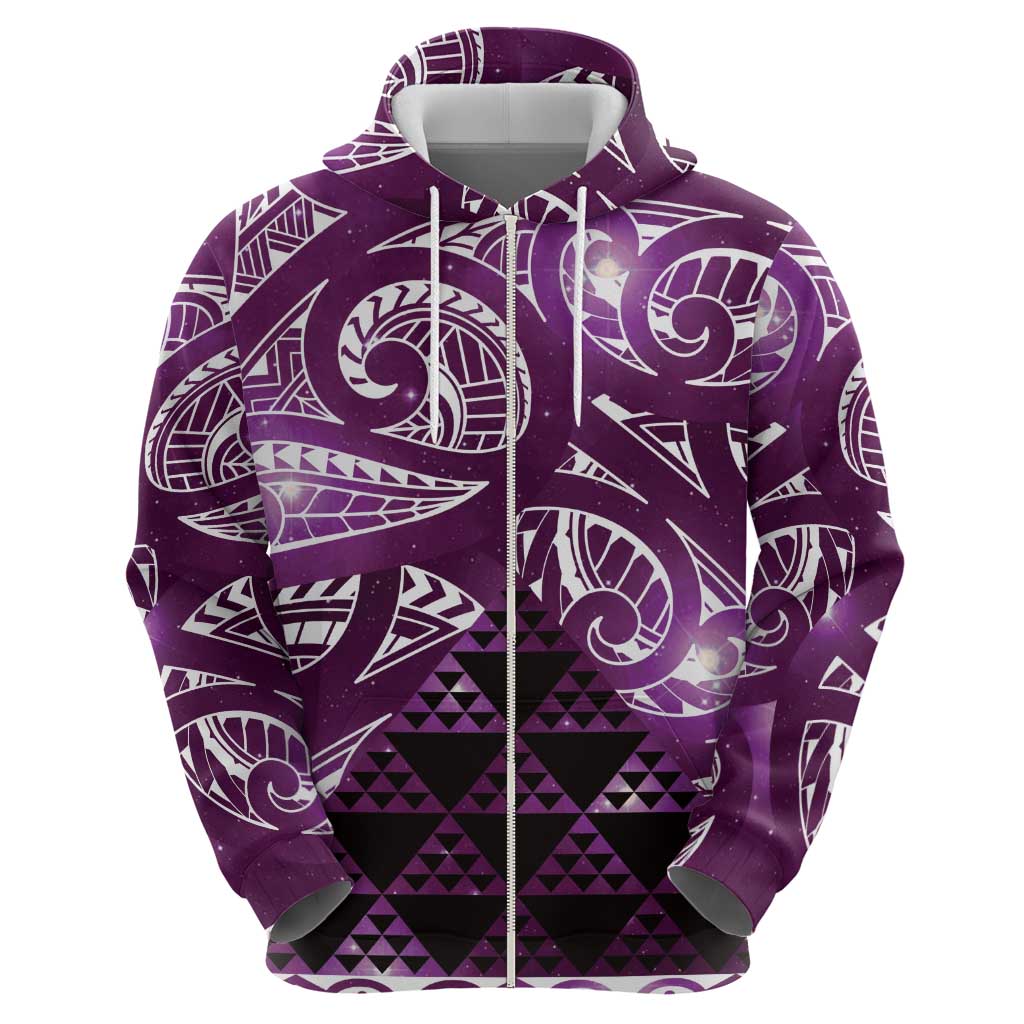 Matariki New Zealand Zip Hoodie NZ Niho Taniwha Maori New Year Purple Galaxy LT14 - Polynesian Pride