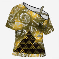Matariki New Zealand Cross Shoulder Shirt NZ Niho Taniwha Maori New Year Yellow Galaxy LT14 Female Yellow - Polynesian Pride