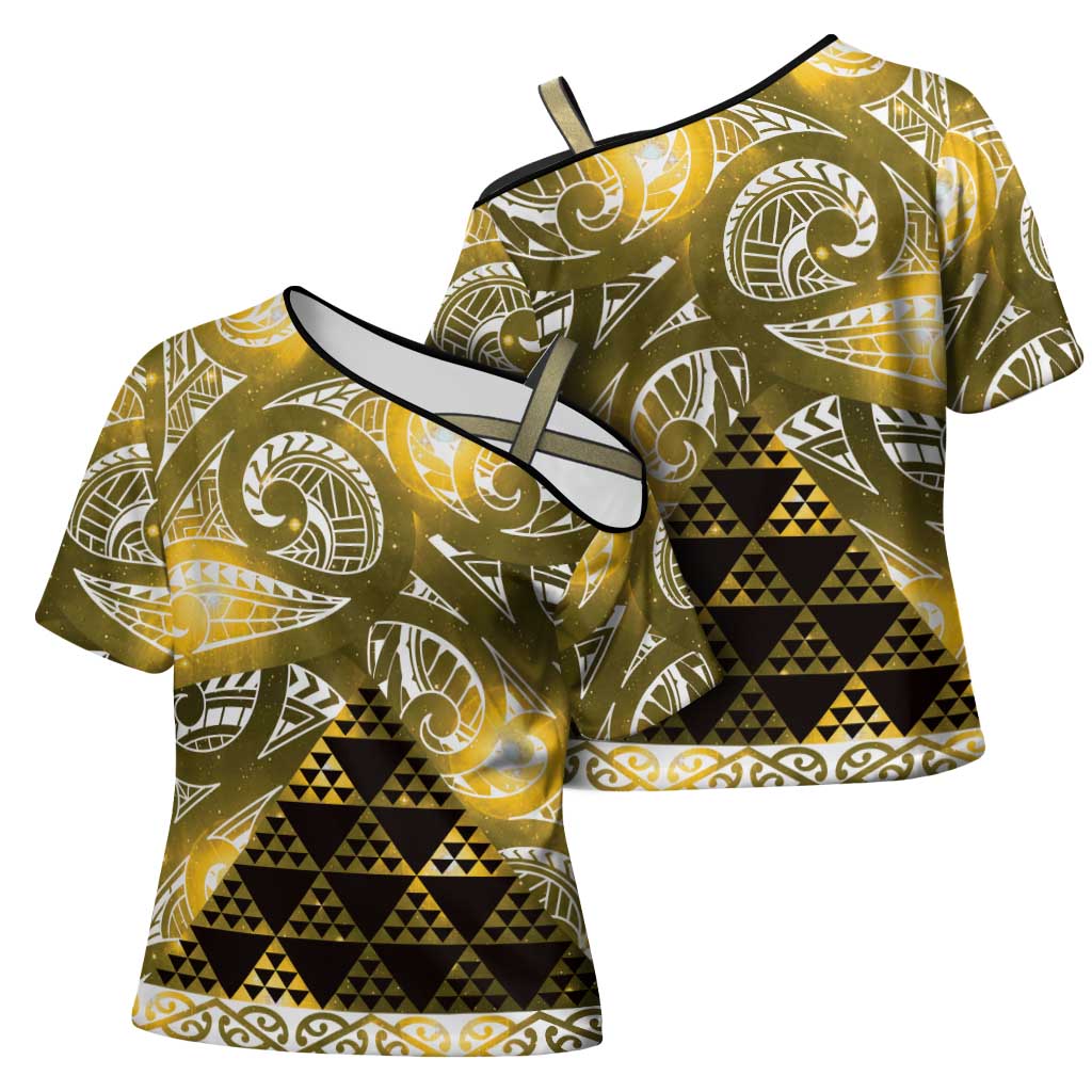 Matariki New Zealand Cross Shoulder Shirt NZ Niho Taniwha Maori New Year Yellow Galaxy LT14 - Polynesian Pride