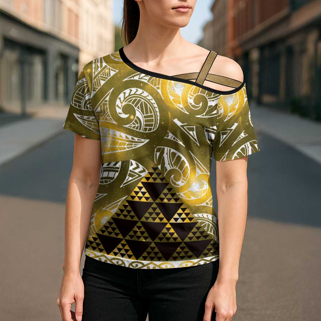 Matariki New Zealand Cross Shoulder Shirt NZ Niho Taniwha Maori New Year Yellow Galaxy LT14 - Polynesian Pride