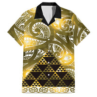Matariki New Zealand Family Matching Long Sleeve Bodycon Dress and Hawaiian Shirt NZ Niho Taniwha Maori New Year Yellow Galaxy LT14 Dad's Shirt - Short Sleeve Yellow - Polynesian Pride