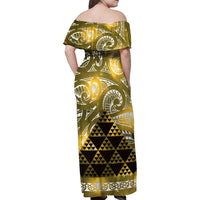 Matariki New Zealand Family Matching Off Shoulder Maxi Dress and Hawaiian Shirt NZ Niho Taniwha Maori New Year Yellow Galaxy LT14 - Polynesian Pride